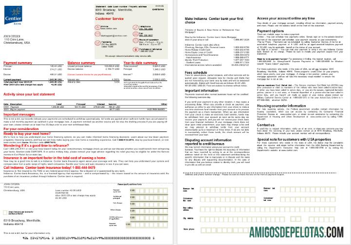 Extrato de hipoteca do USA Indianna Centier Bank em formatos Word e PDF, 2 páginas amostra